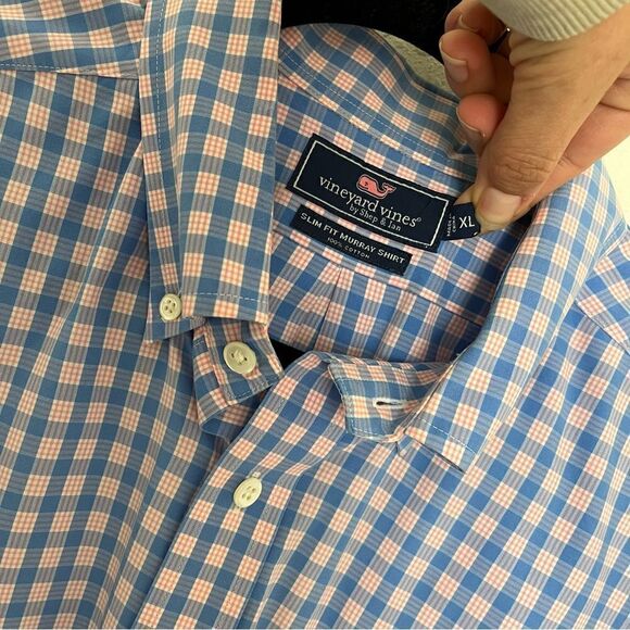 Vineyard Vines Slim Fit Murray Gingham Blue & Pink Button Down - Picture 3 of 8